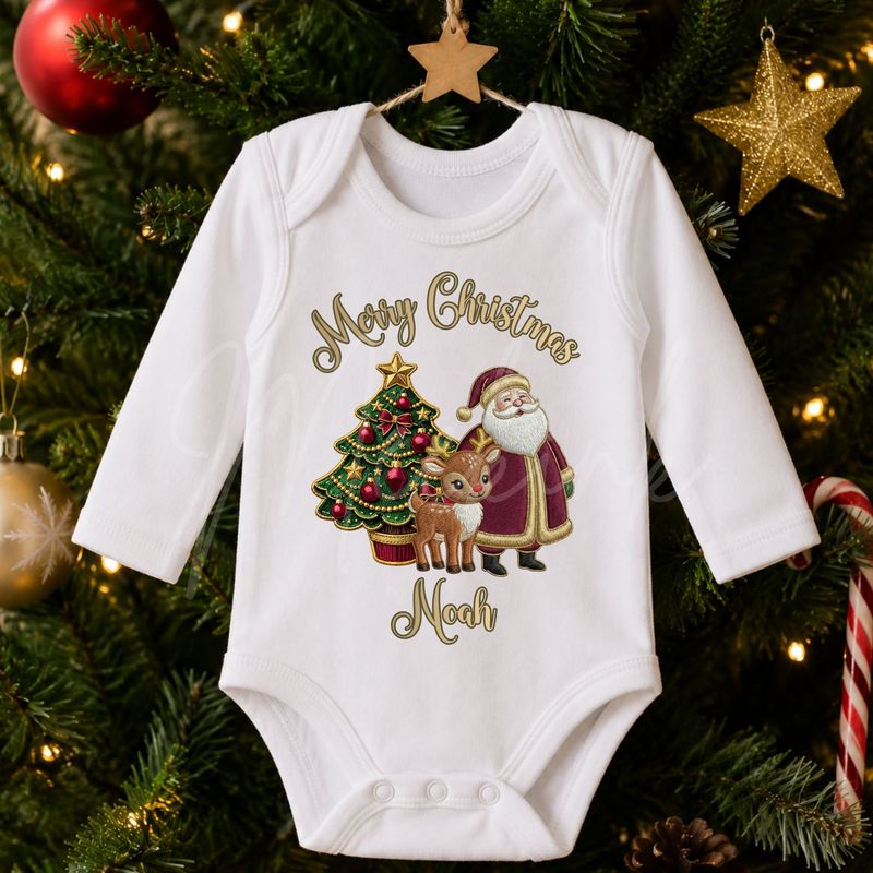 Santa &amp; Reindeer Faux Embroidery Gold Trim &amp;  DTF or UVDTF Decal