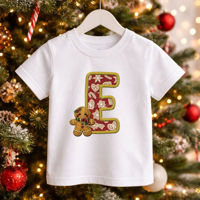 Gingerbread Alphabet Letter Faux Embroidery Gold Trim &amp;  DTF or UVDTF Decal