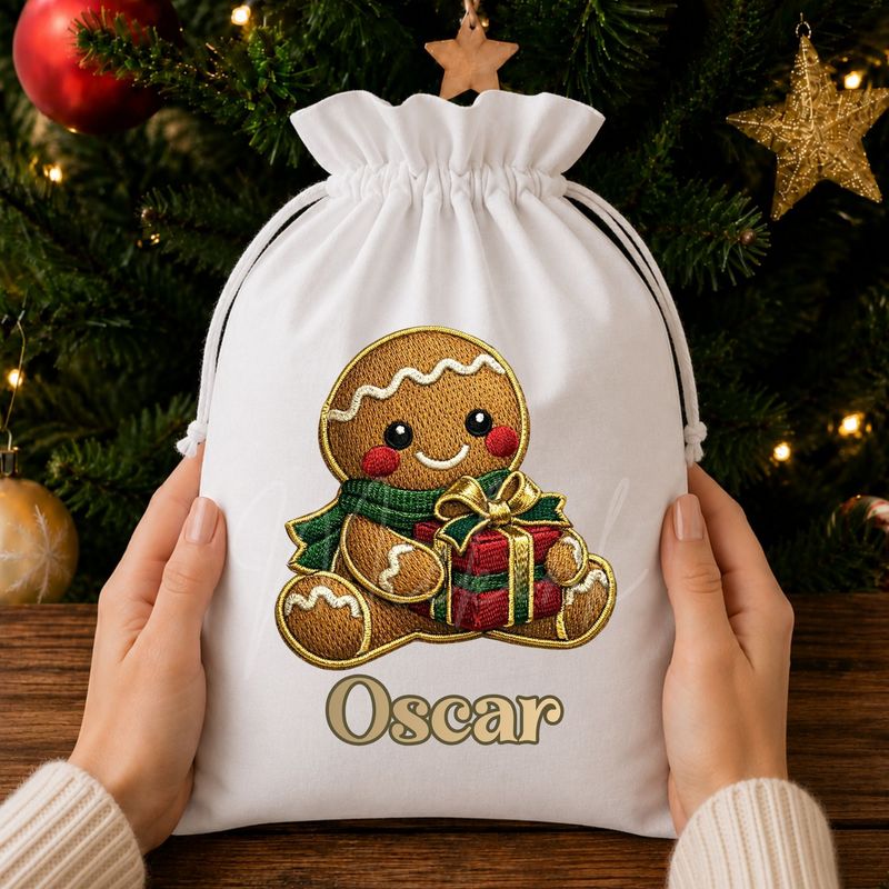 Gingerbread Boy Faux Embroidery Gold Trim &amp;  DTF or UVDTF Decal