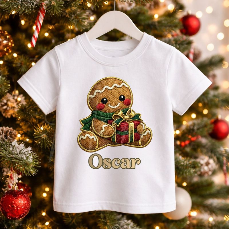 Gingerbread Boy Faux Embroidery Gold Trim &amp;  DTF or UVDTF Decal