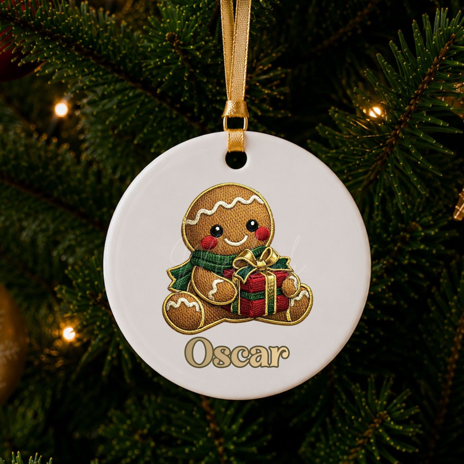Gingerbread Boy Faux Embroidery Gold Trim &amp;  DTF or UVDTF Decal