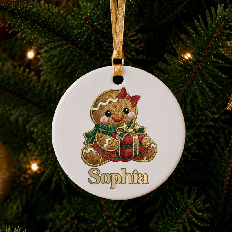 Gingerbread Girl Faux Embroidery Gold Trim &amp;  DTF or UVDTF Decal