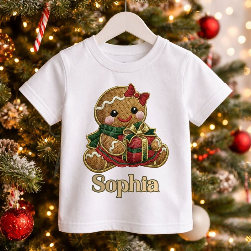 Gingerbread Girl Faux Embroidery Gold Trim &amp;  DTF or UVDTF Decal