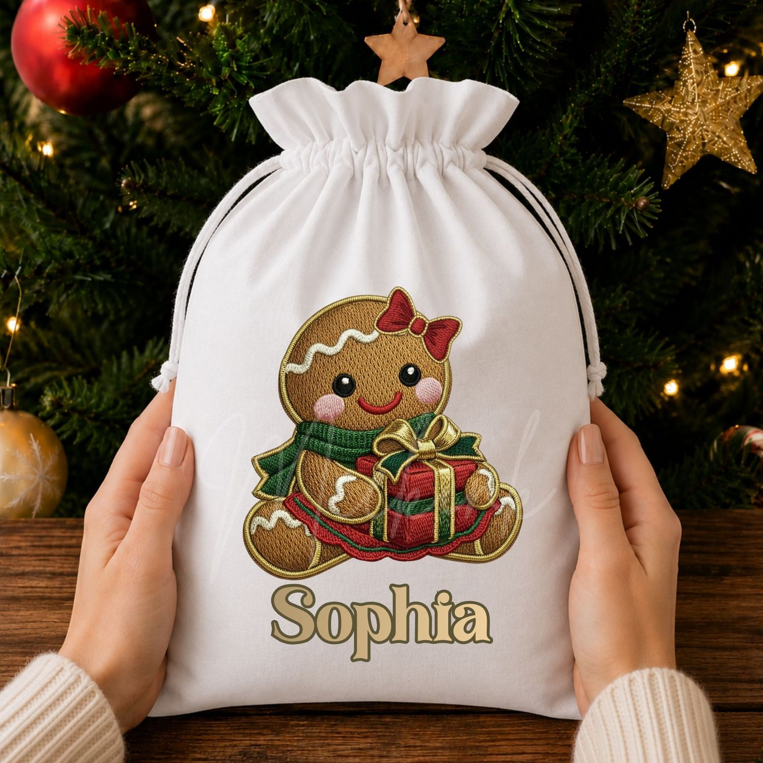 Gingerbread Girl Faux Embroidery Gold Trim &amp;  DTF or UVDTF Decal