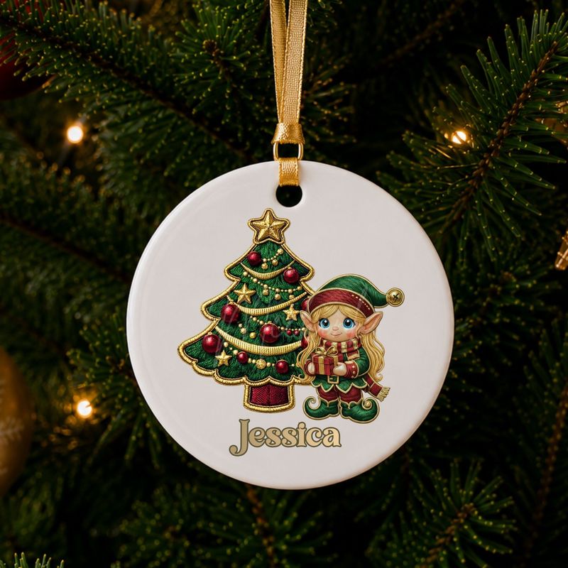 Elf Blonde Girl Faux Embroidery Gold Trim &amp;  DTF or UVDTF Decal