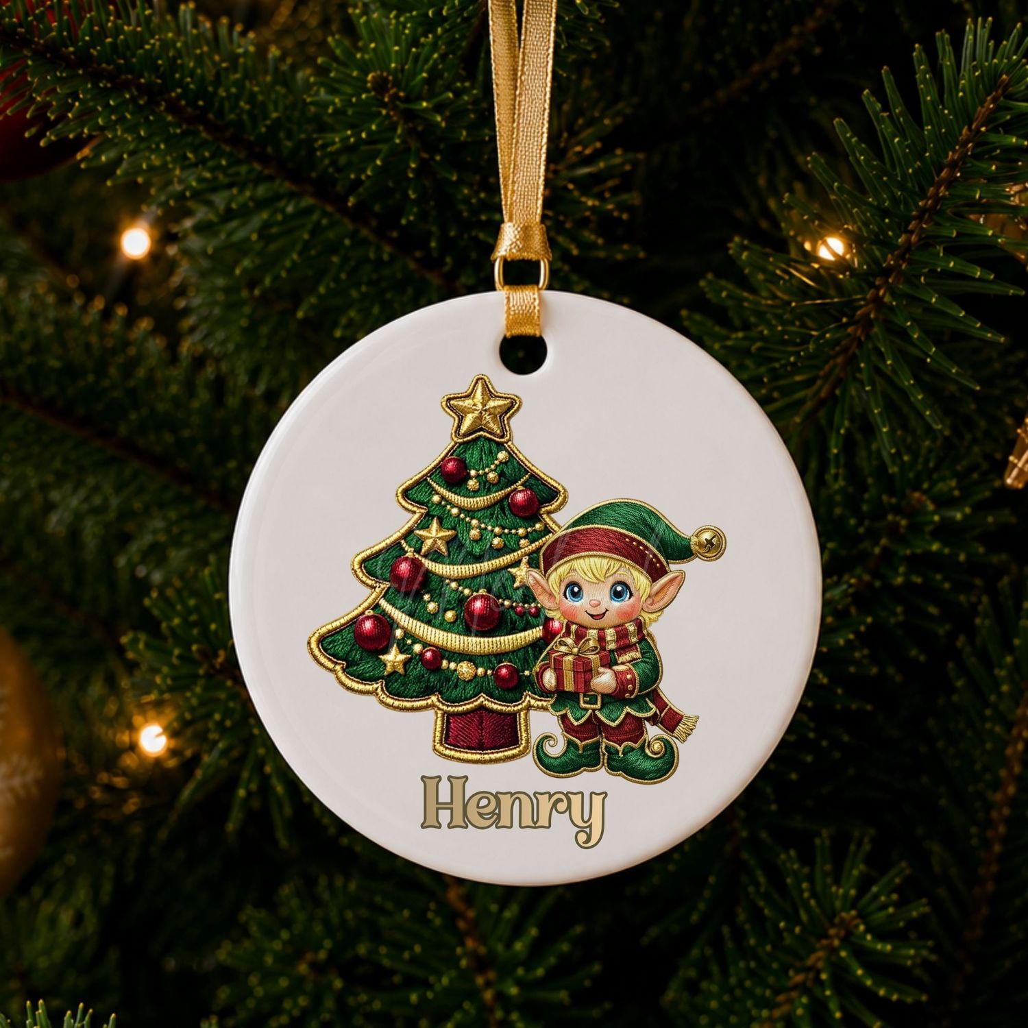 Elf Blonde Boy Faux Embroidery Gold Trim &amp;  DTF or UVDTF Decal