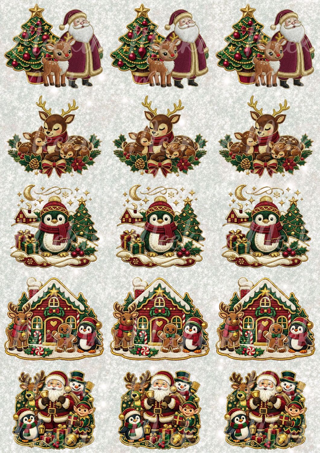 Faux Embroidery &amp; Gold Trim Christmas Mix A3 UVDTF - DTF or SUB