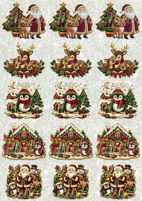 Faux Embroidery &amp; Gold Trim Christmas Mix A3 UVDTF - DTF or SUB