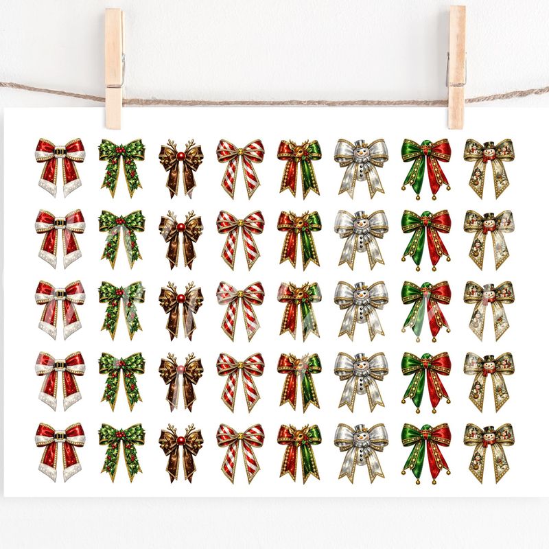 Faux Embroidery &amp; Gold Trim Christmas Bow Mix 2 A4 DTF Decals