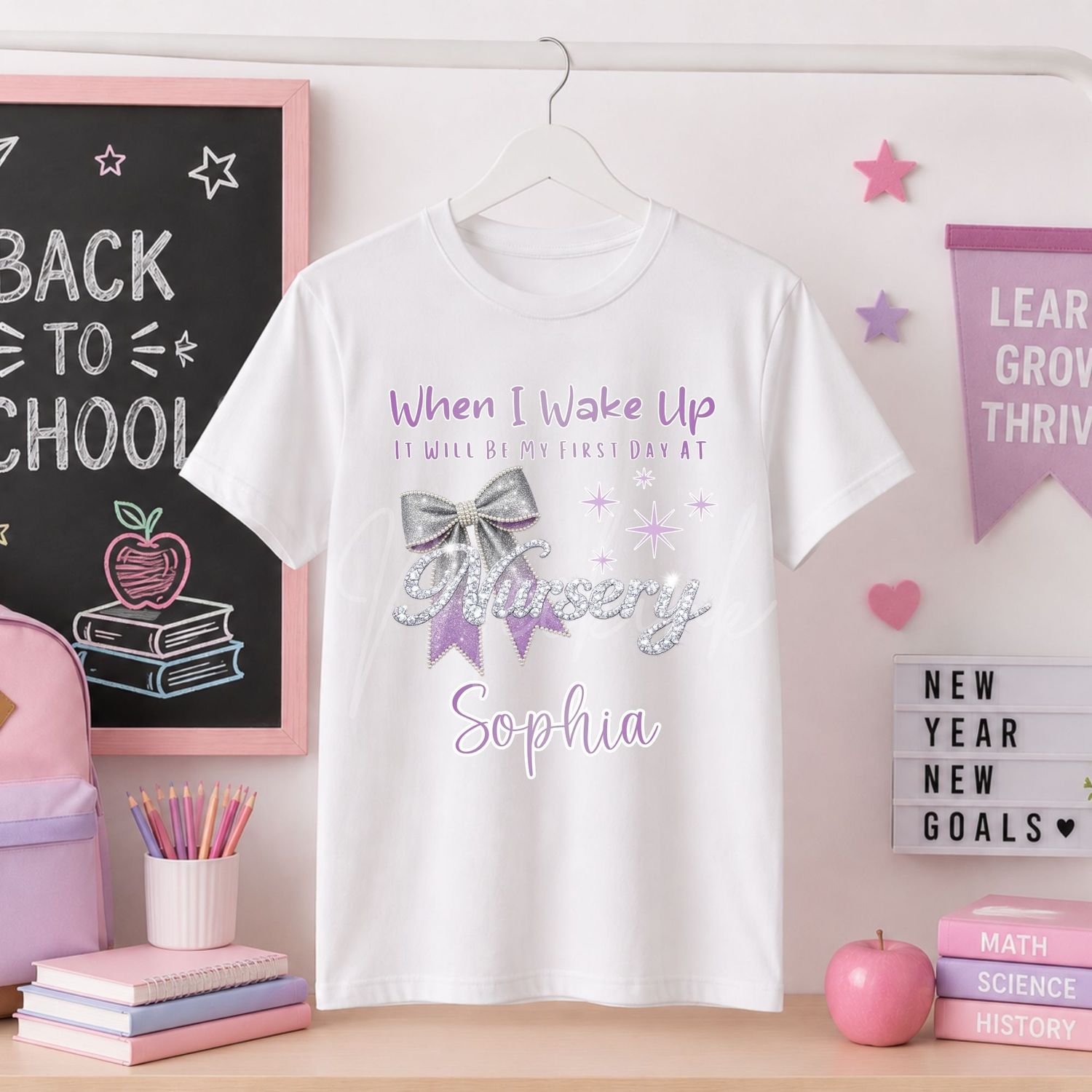 When I Wake Up Nursery Lilac Bow Personalised DTF Decal