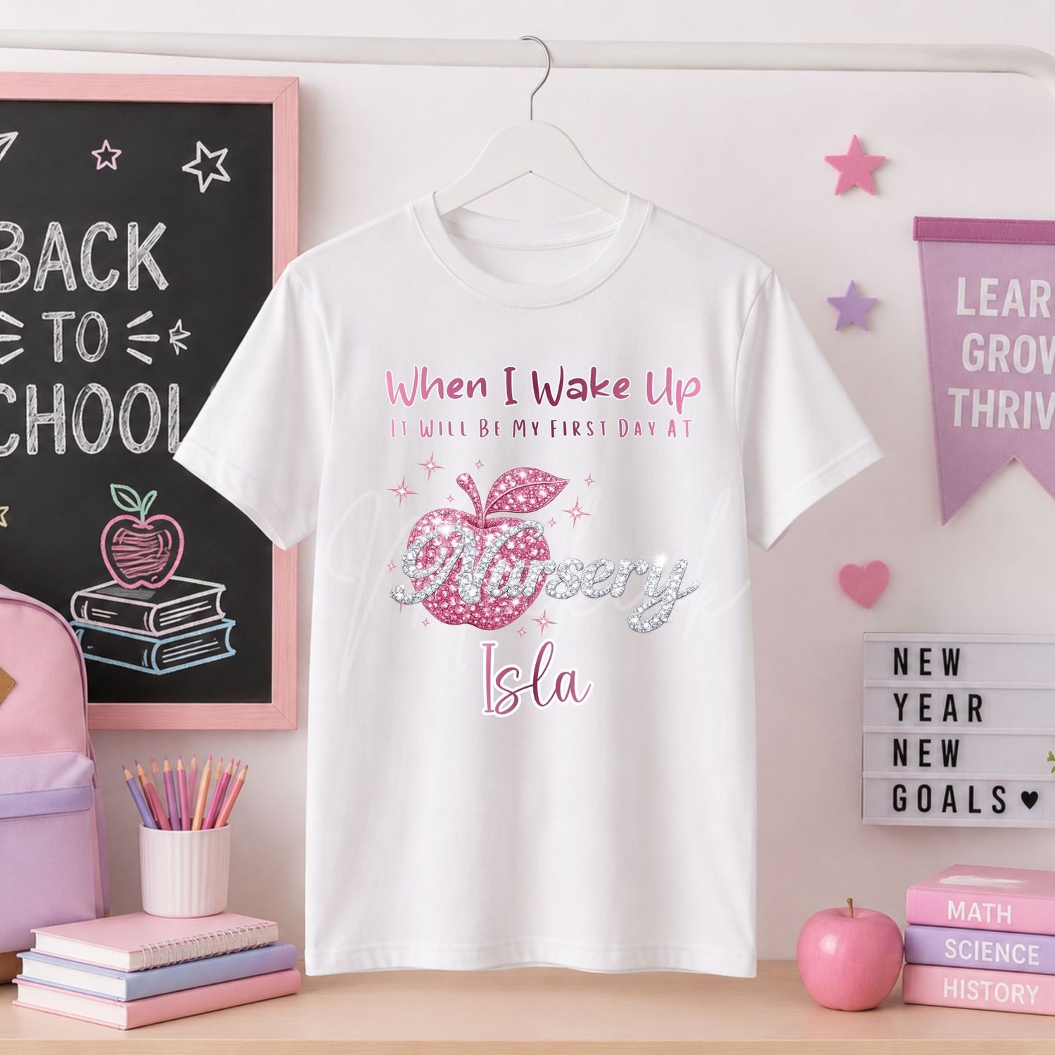 When I Wake Up Nursery Pink Apple Personalised DTF Decal