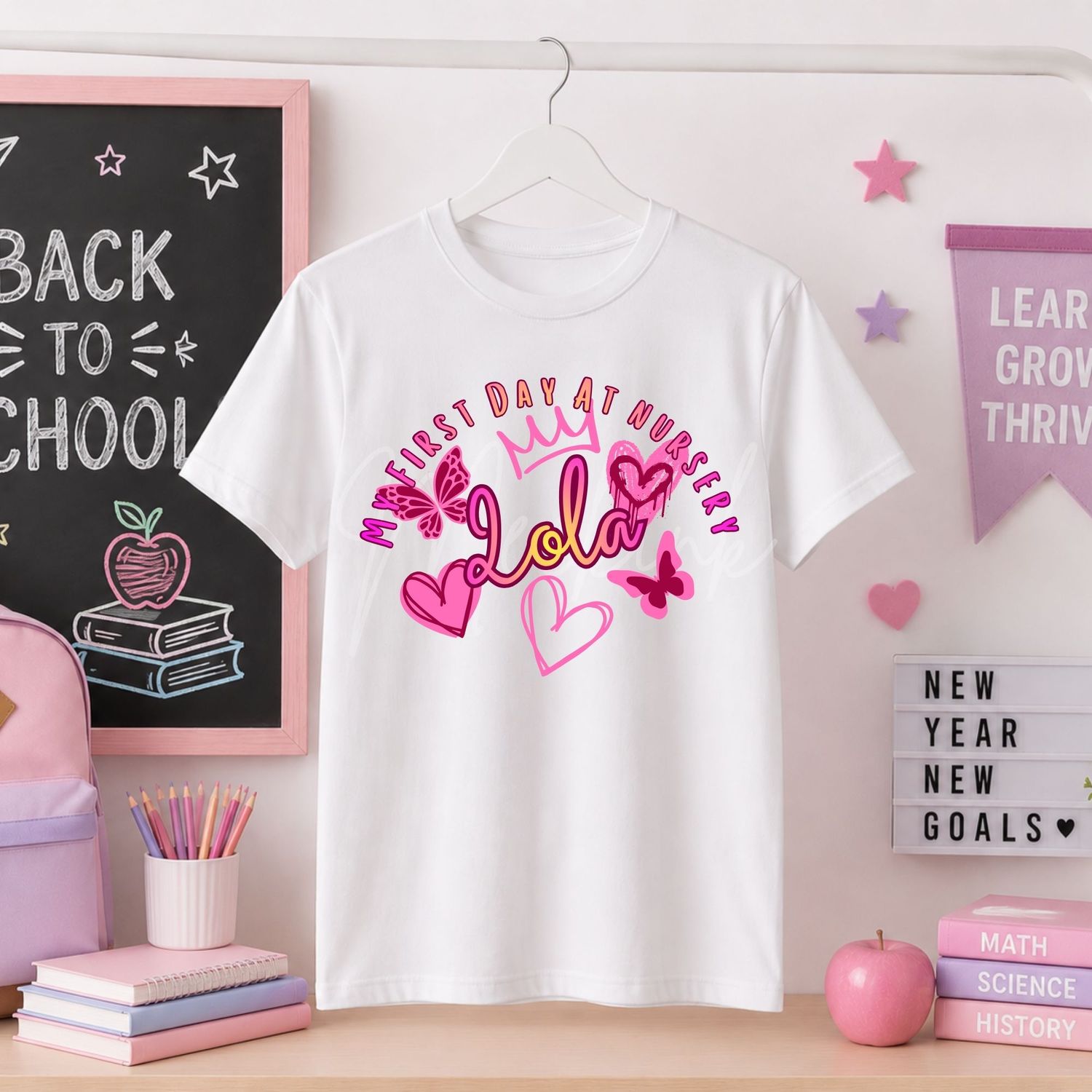 My First Day Butterfly &amp; Hearts Personalised DTF Decal