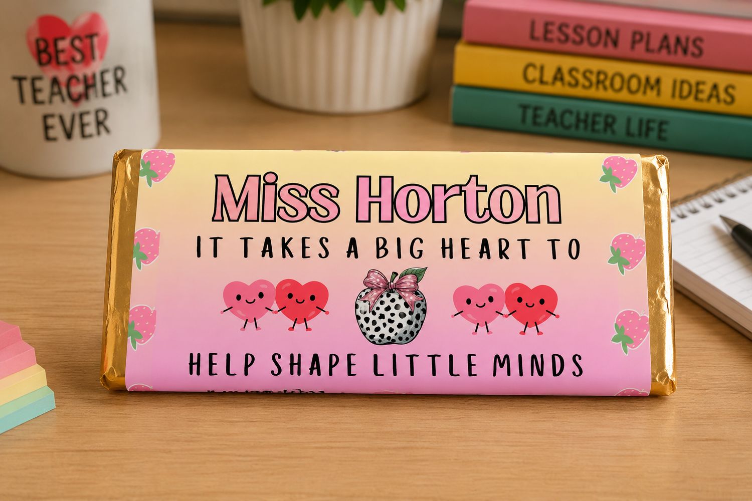 Personalised Teacher Big Hearts Chocolate Bar Wrapper