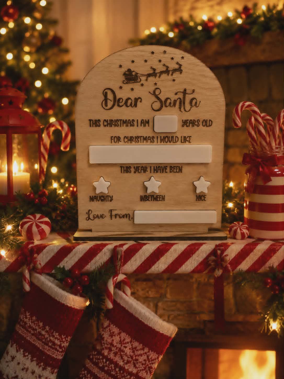 Dear Santa... 4mm Oak Veneered &amp; White Acrylic with stand