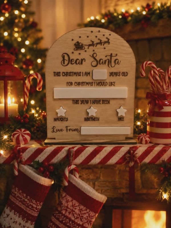 Dear Santa... 4mm Oak Veneered &amp; White Acrylic with stand