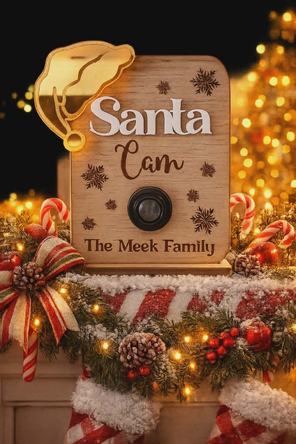 Santa Cam... 4mm Oak Veneered &amp; White Acrylic with stand
