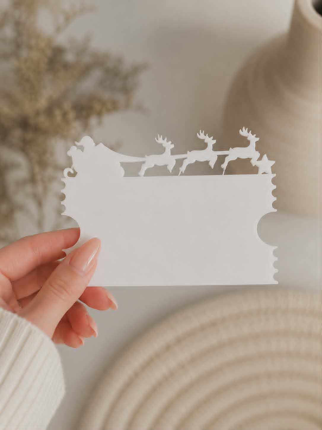 8cm Ticket With Santa &amp; Reindeer 3mm Acrylic Shape