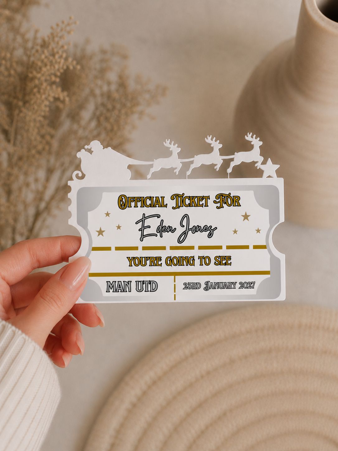 PRINT &amp; BLANK Santa Sleigh Ticket Acrylic Shape &amp; UVDTF Decal