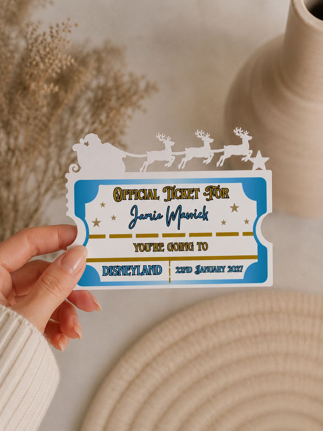 PRINT &amp; BLANK Santa Sleigh Ticket Acrylic Shape &amp; UVDTF Decal