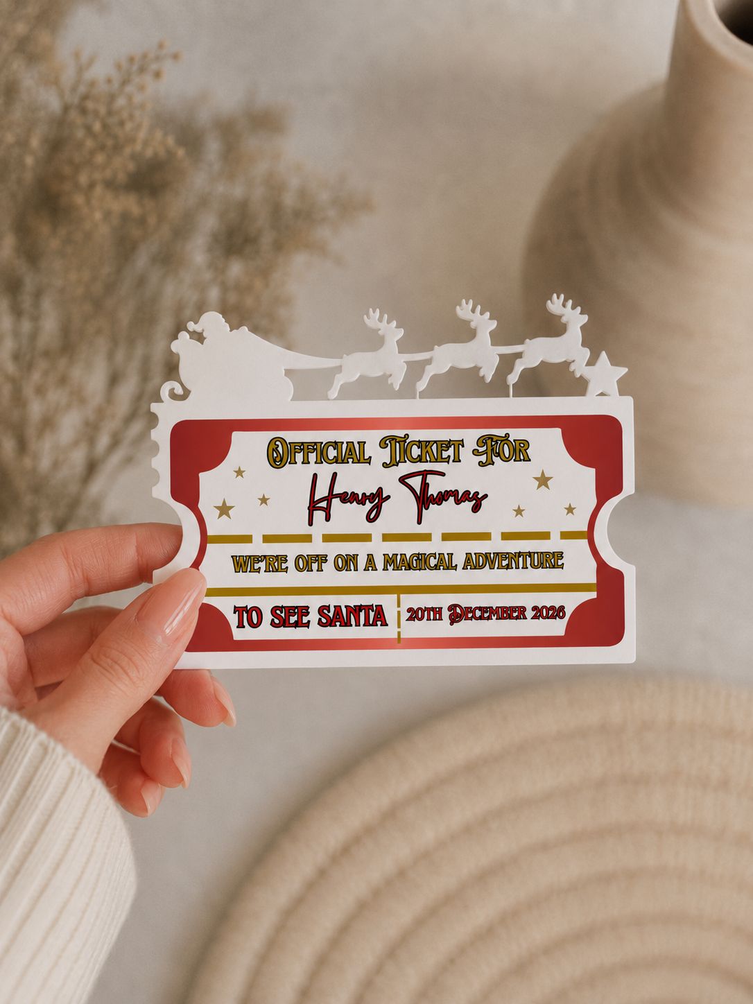 PRINT &amp; BLANK Santa Sleigh Ticket Acrylic Shape &amp; UVDTF Decal