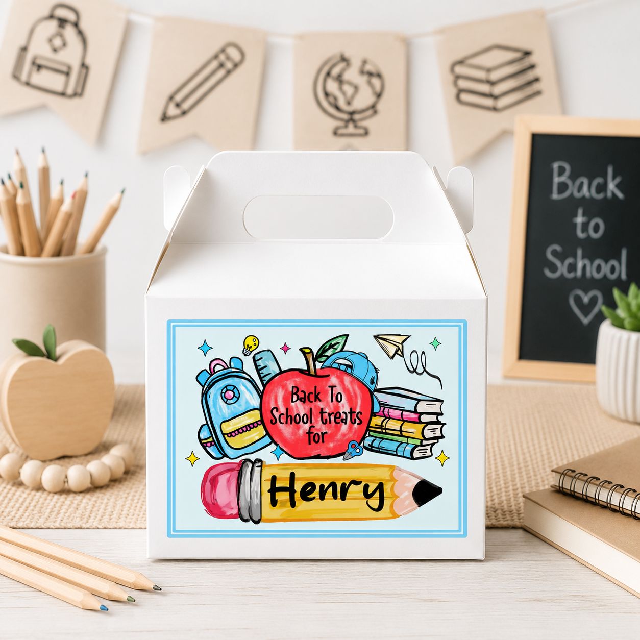 Red Apple Back To School Party Box Sticker &amp; School Essential Card
