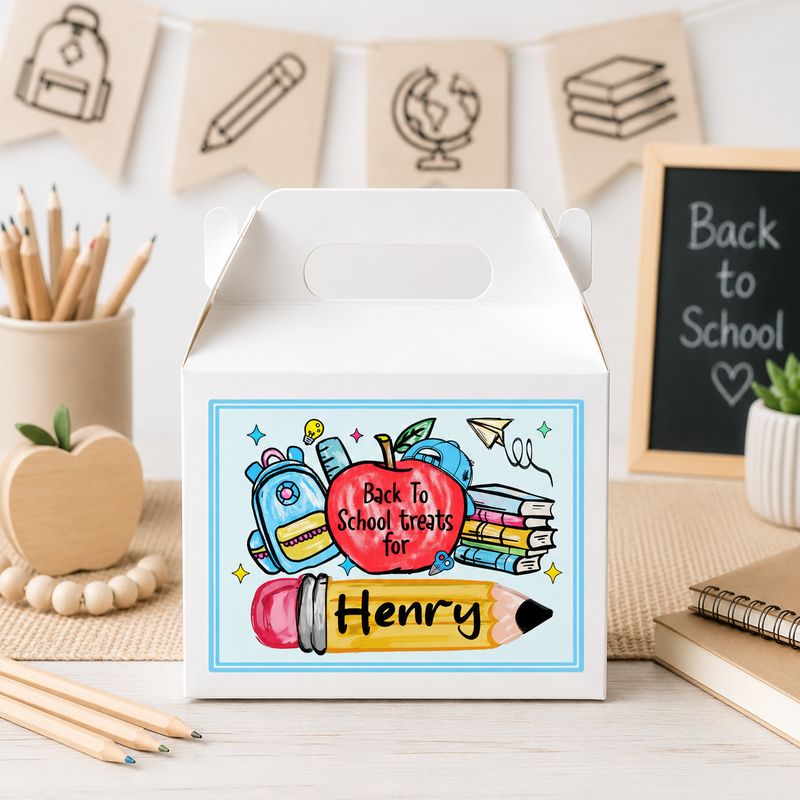 Red Apple Back To School Party Box Sticker &amp; School Essential Card