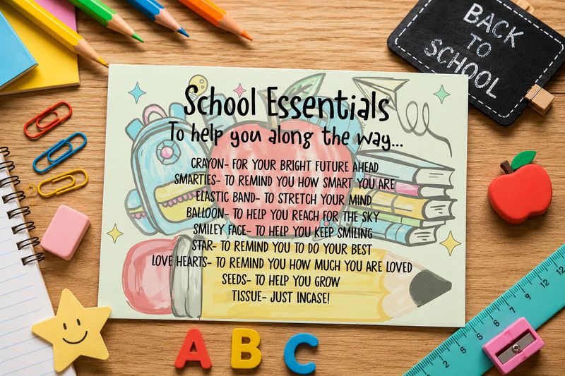Red Apple Back To School Party Box Sticker &amp; School Essential Card