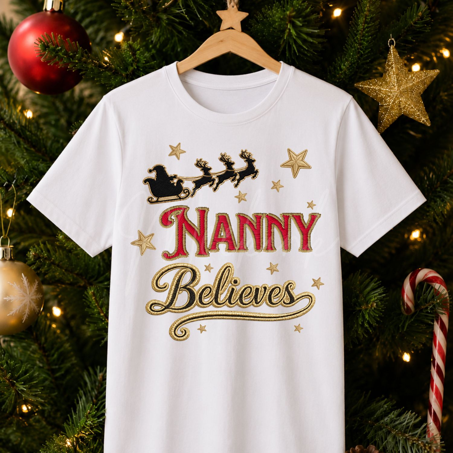 Personalised Christmas Believes Faux Embroidery Effect DTF Decal