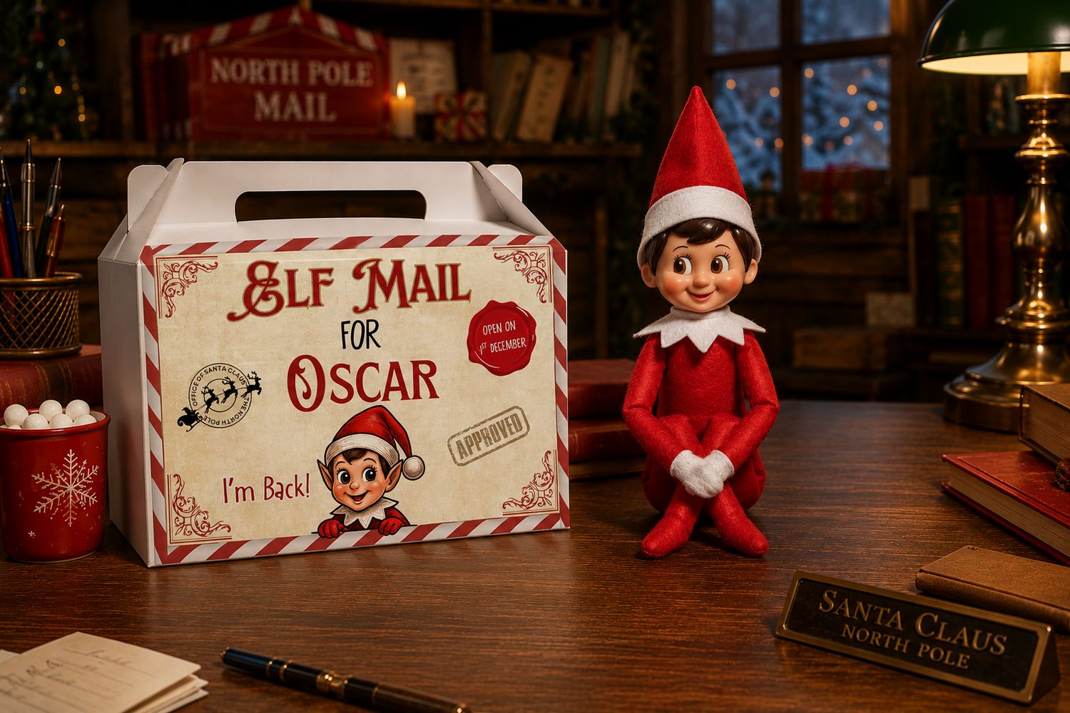 Personalised Elf I'm Back Treat Box Sticker Traditional Christmas