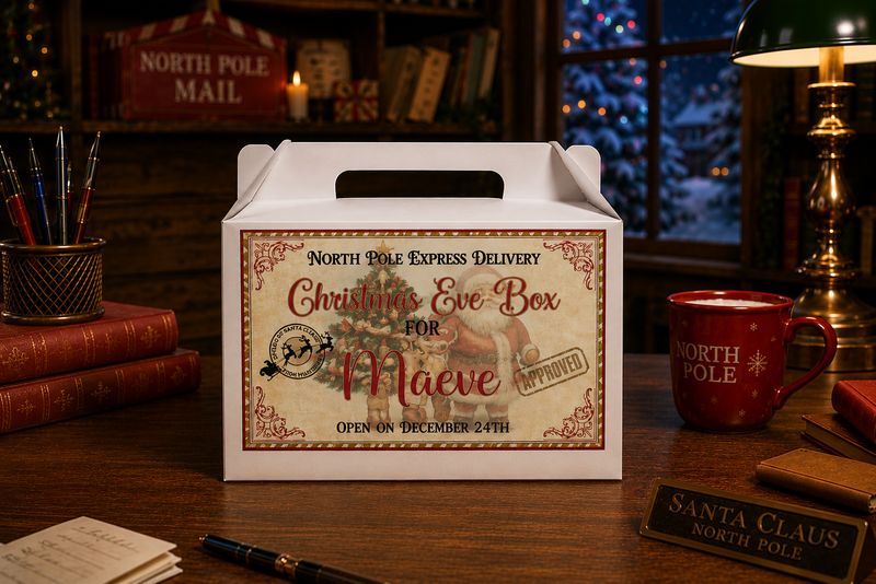 Personalised Christmas Eve Treat Box Sticker Traditional Christmas