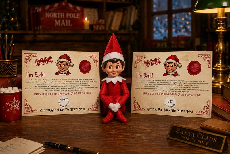 Personalised Naughty Or Nice Elf Scratchcard