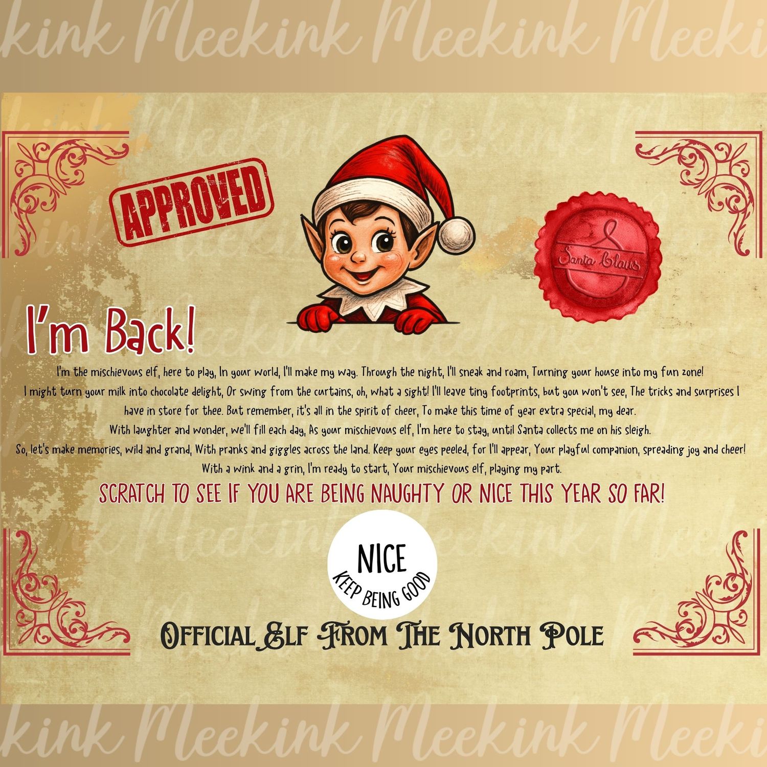 Personalised Naughty Or Nice Elf Scratchcard