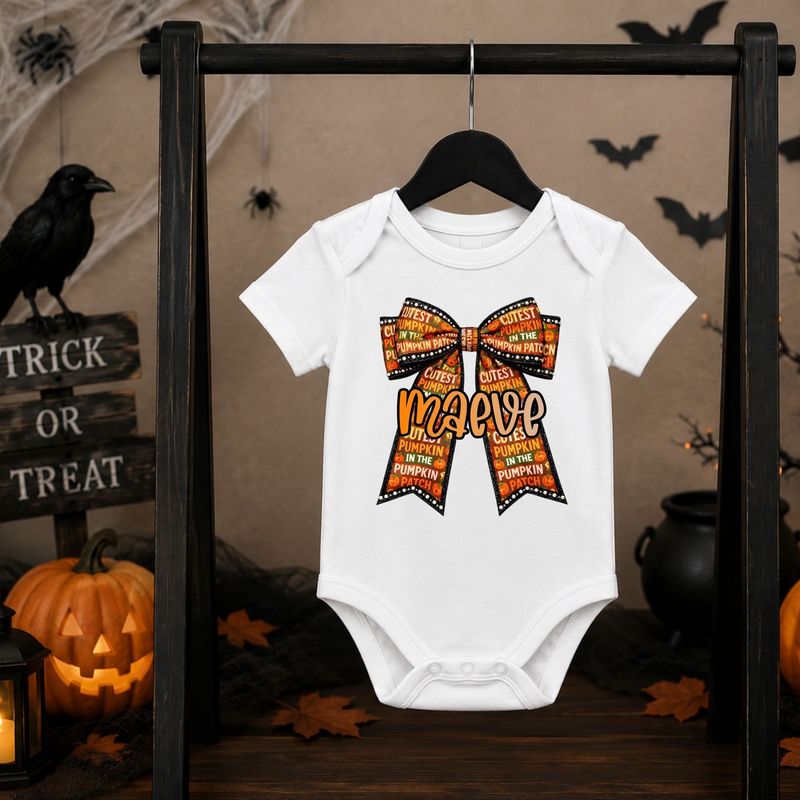 Cutest Pumpkin In The Pumpkin Patch Long Tailed Bow UVDTF or DTF Decal