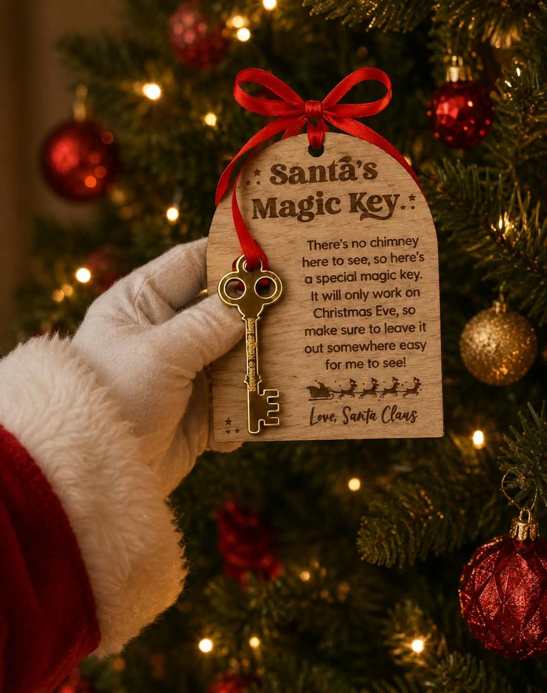 Santa's Magic Key 4mm Oak Veneered &amp; Gold Mirror Acrylic Key