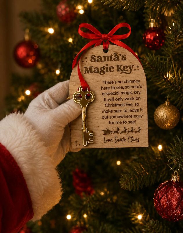 Santa's Magic Key 4mm Oak Veneered &amp; Gold Mirror Acrylic Key