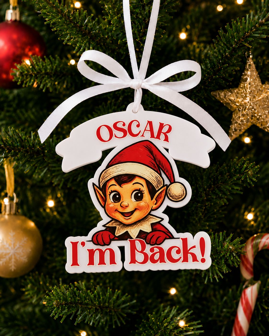 PRINT &amp; BLANK Elf I'm Back Personalised UVDTF Decal &amp; Acrylic Blank
