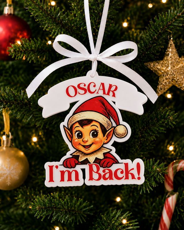PRINT &amp; BLANK Elf I'm Back Personalised UVDTF Decal &amp; Acrylic Blank