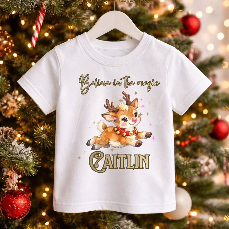 Believe In The Magic Reindeer Pink Nose DTF Decal