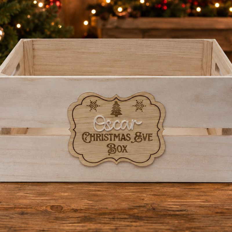 Christmas Eve Box Plaque Design 3 - 4mm Oak Veneered &amp; White Acrylic