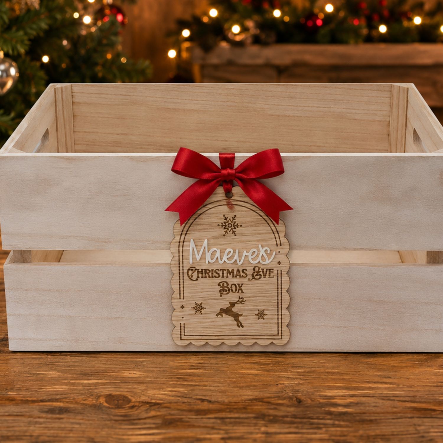 Christmas Eve Box Tag - 4mm Oak Veneered &amp; White Acrylic