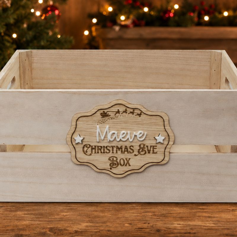 Christmas Eve Box Plaque Design 1 - 4mm Oak Veneered &amp; White Acrylic