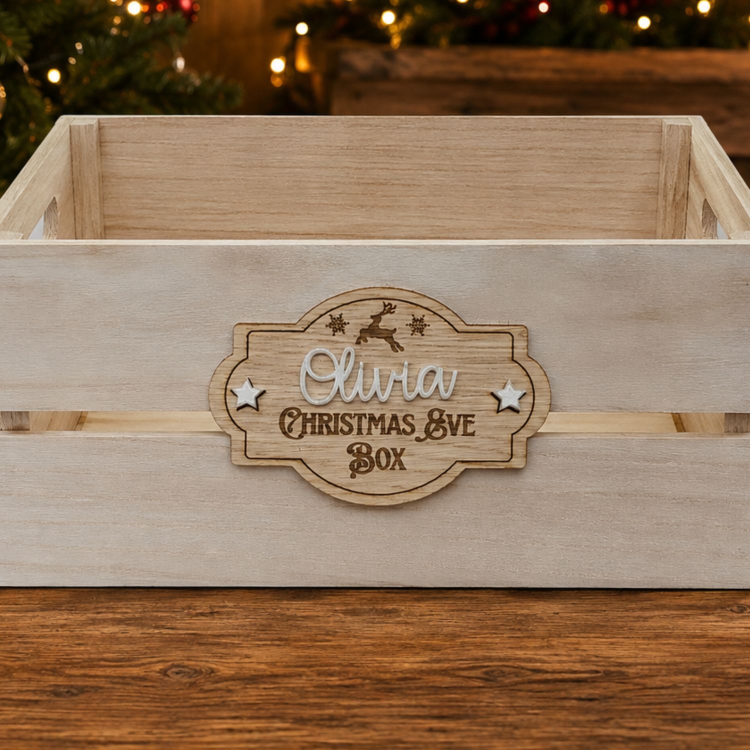 Christmas Eve Box Plaque Design 2 - 4mm Oak Veneered &amp; White Acrylic