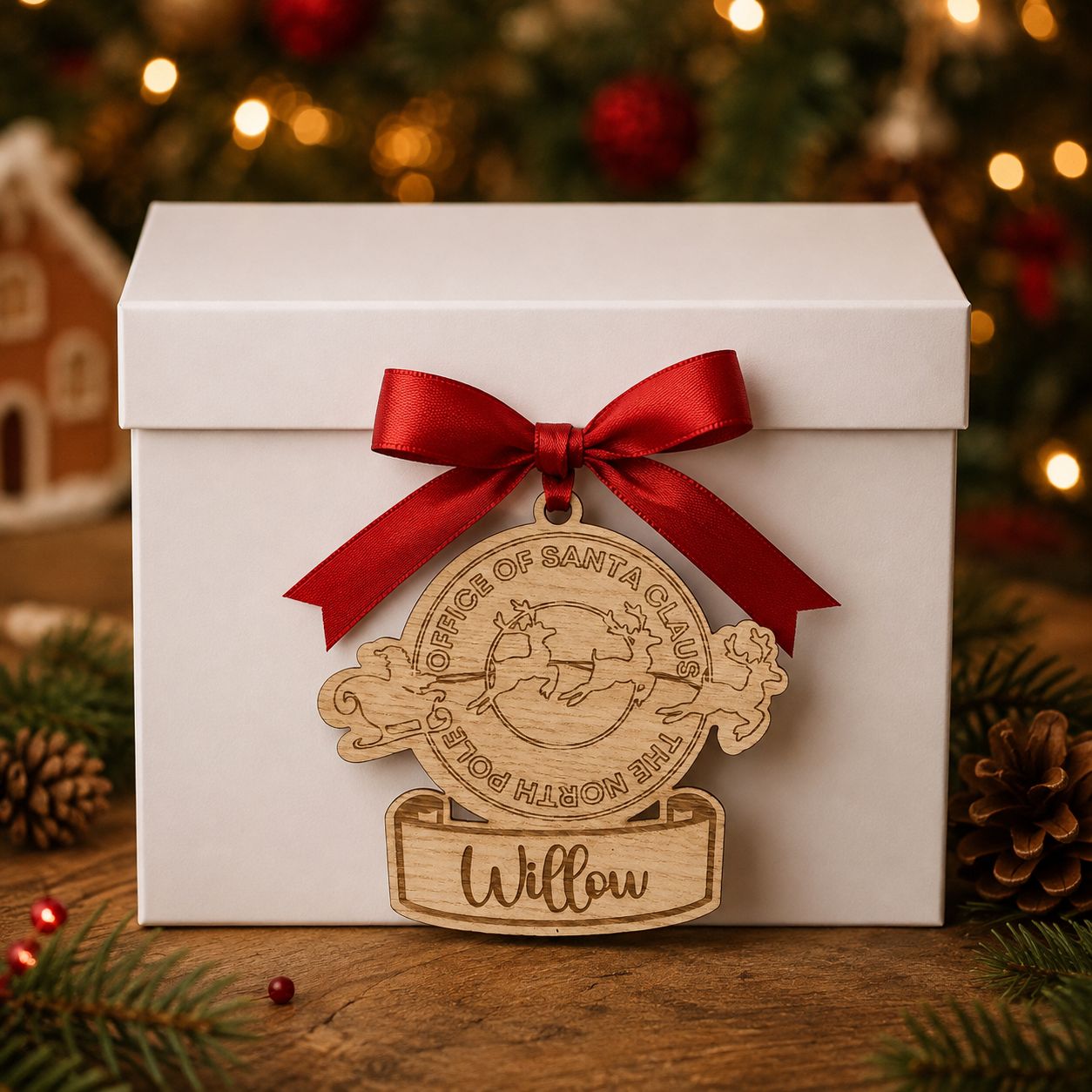 Christmas North Pole Santa Tag - 4mm Oak Veneered