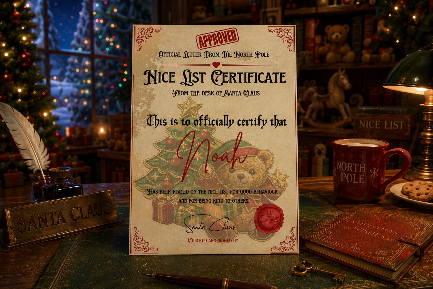 Nice List Certificate Traditional Teddy With Dicky Bow Christmas