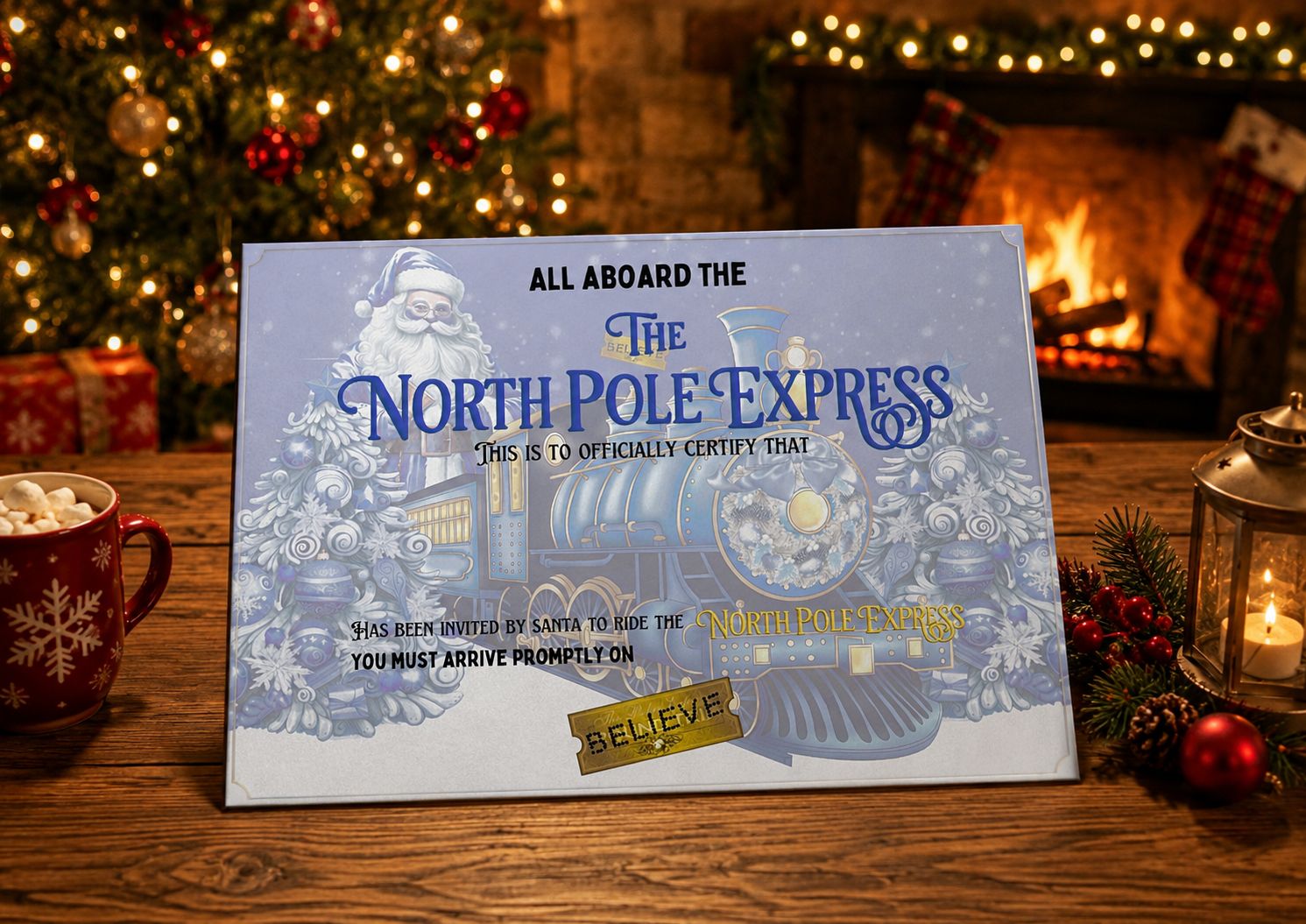 The North Pole Express Santa Invite Blue