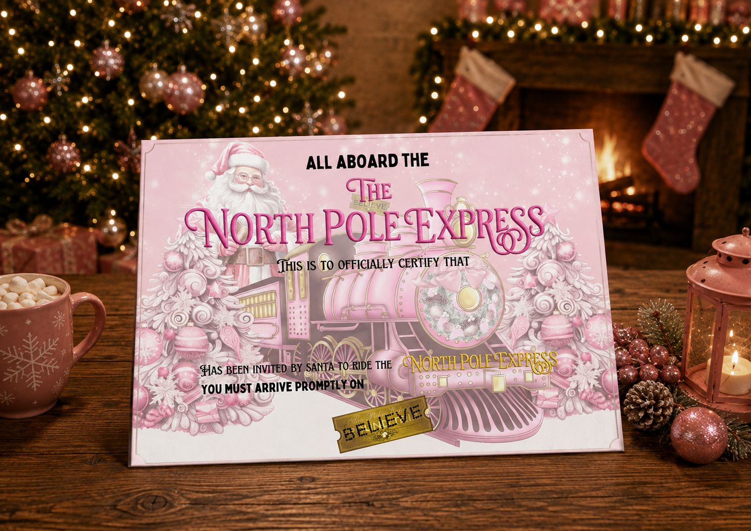 The North Pole Express Santa Invite Pink