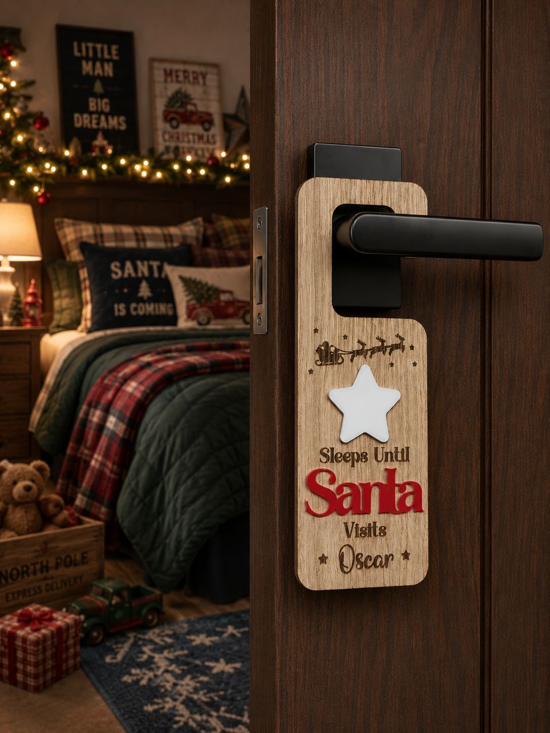 Door Hanger Christmas Count Down - 4mm Oak Veneered &amp; White &amp; Red Acrylic 3mm