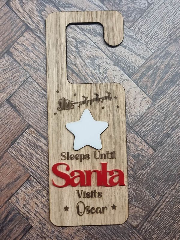 Door Hanger Christmas Count Down - 4mm Oak Veneered &amp; White &amp; Red Acrylic 3mm