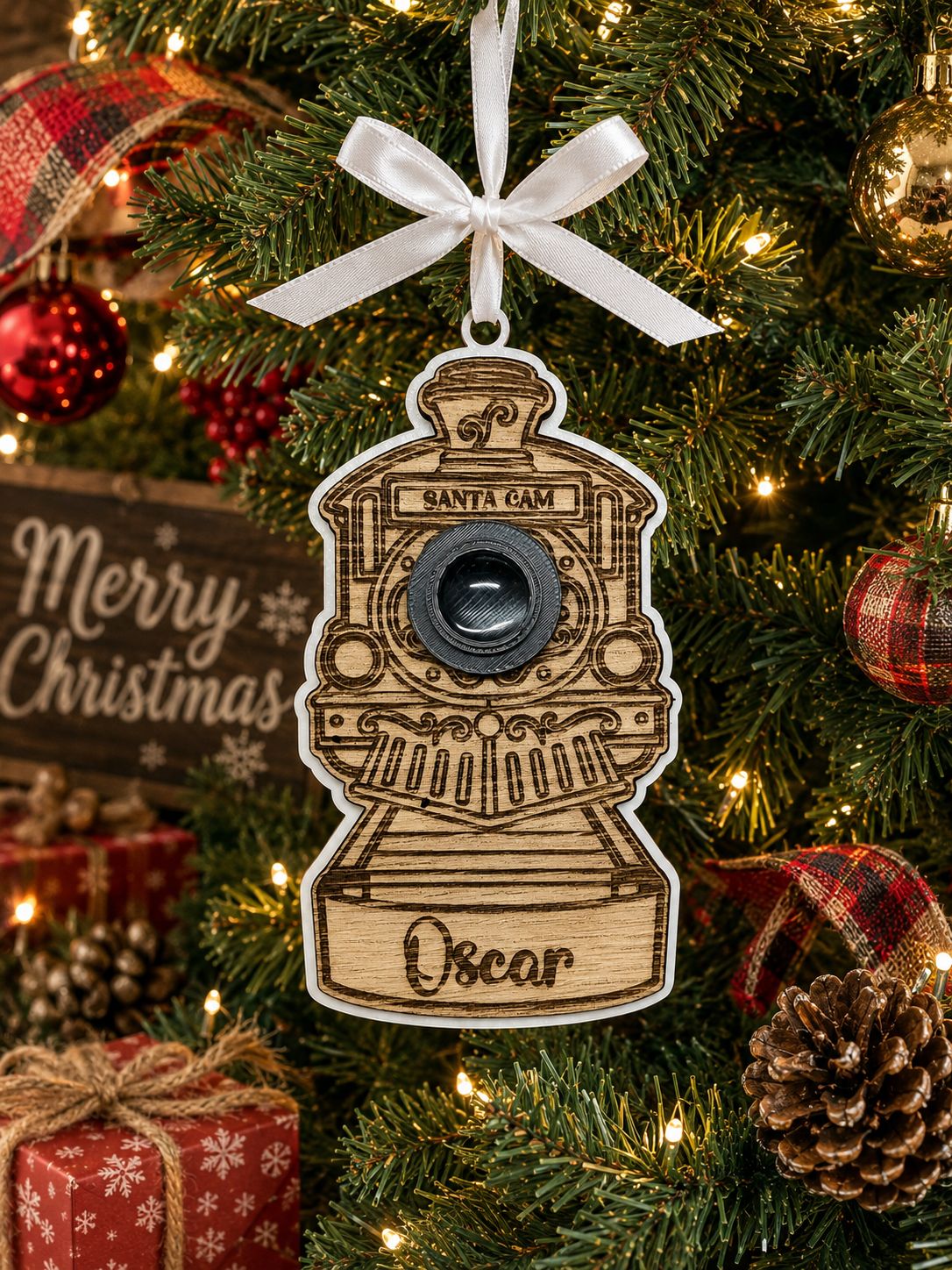 Santa Cam Train... 4mm Oak Veneered &amp; White Acrylic 