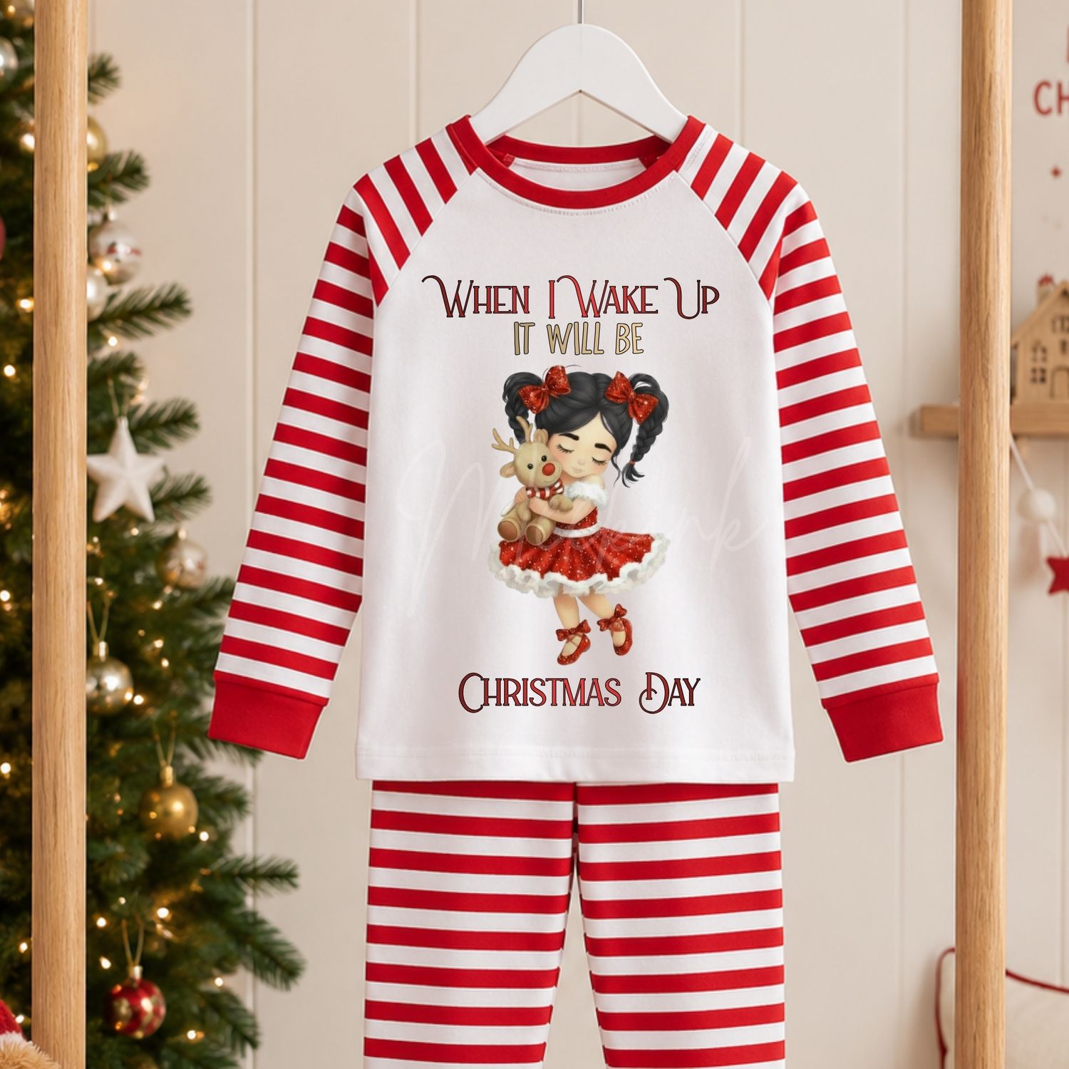 Santa Girl Cuddling Reindeer 2026 Design DTF or UVDTF Decal